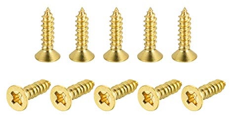 sourcing map Brass Wood Screws, M4x16mm Phillips Flat Head Self Tapping Connector for Door, Cabinet, Wooden Furniture 25Pcs