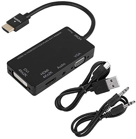 ciciglow Câble Adaptateur Multiport 4-en-1 CableDeconn HDMI vers HDMI/DVI/VGA, avec Convertisseur de Sortie Audio (Noir)
