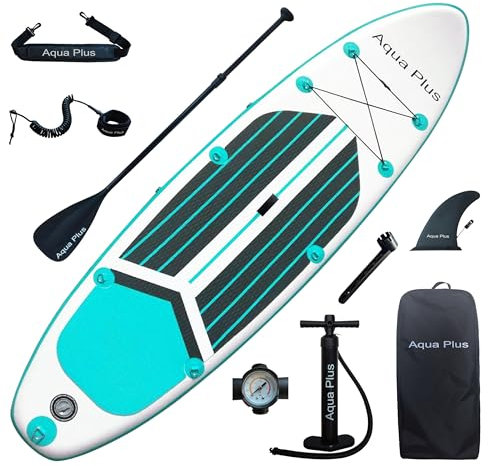 Aqua Plus 15cm Dickes,aufblasbares SUP für alle Fähigkeitsstufen,Stand Up Paddelbrett,Paddel,Pumpe,ISUP Reiserucksack,Jugendliche,Aufblasbare Boards für Stand Up Paddling
