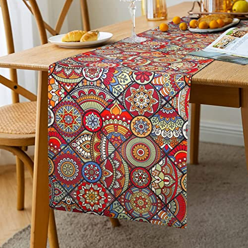 Tischläufer Boho Style Assorted Vintage Luxus Orange Rot Home Esstisch Boho Maserung Jacquard Tischdecke Festliche Party Hochzeitsempfang Restaurant Dekoration Leinen Tischläufer Weihnachten 33x183cm