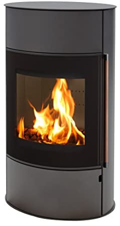 H&M Kaminofen Mango 2.0 gussgrau oval 8kw großer Feuerraum Bauart 1 Panorama Scheibe 150mm Abgasstutzen