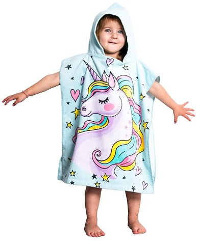 Theonoi Kinder Poncho Badeponcho Kapuzenhandtuch/Bademantel Handtuch Duschtuch Strandtuch Badetuch- mit Kapuze für Jungen & Mädchen 100% Baumwolle (Einhorn)