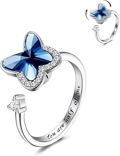 RIXERKOC Fidget Rings für Frauen Mädchen, Spinner Ring offen einstellbar Stress Relieving Ring, Sonnenblume Gänseblümchen Schmetterling Stern Mond Angst Relief Spinnerei Ringe