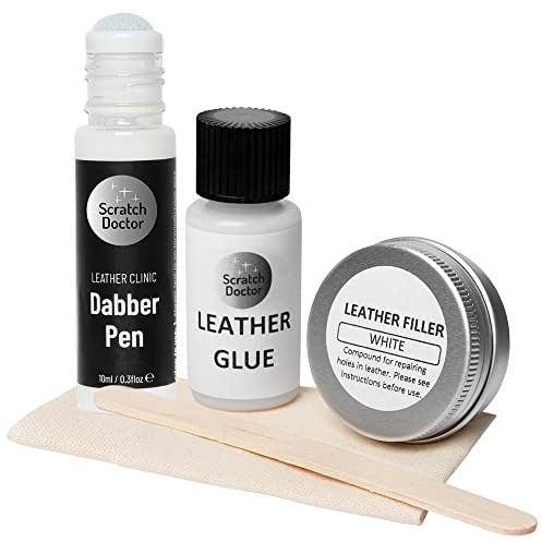 Scratch Doctor Compact Leather Repair Kit Patch, Fill, Glue & Recolour Scratches, Tears, Holes in Leather Furniture, Sofas, Car Seats (White)