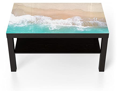 DEQORI Glastisch | schwarz groß 90x50 cm | Motiv Wellen brechen am Strand | ausgefallener Beistelltisch aus Glas | Hochglanz Couchtisch fürs Wohnzimmer | moderner Couch Tisch mit Design