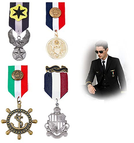 SUPERFINDINGS 4 Stile Military Hero Medaillen Halloween Kostüm Militär Schild Abzeichen Medaille Retro Adler Geometrische Legierung Medaille Brosche Pins Vintage Anchor Abzeichen für Damen Herren