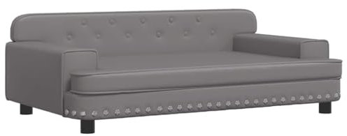 vidaXL Lit pour Chien, Canapé pour Animaux de Compagnie avec Cadre en Bois, Panier pour Chiots Maison Intérieur, Gris 90x53x30 cm Similicuir
