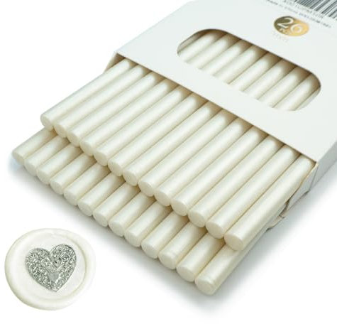 Ioggtser 26 PCS Mini Glue Gun Wax Seal Stick for Stamp, Wedding Invitations, Cards, Envelopes (Pearl White)
