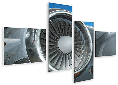 islandburner Bild auf Leinwand Jet Engine Airplane Wing Against Blue Sky Bilder Wandbilder Poster GDSD-4LP