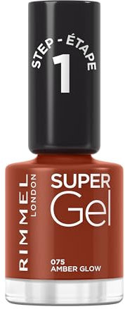 Rimmel, Vernis à Ongles Super Gel, 075 Amber glow, Vernis Gel, Résultat Professionnel, Longue Tenue, Sèche comme un Vernis Classique, 12 ml