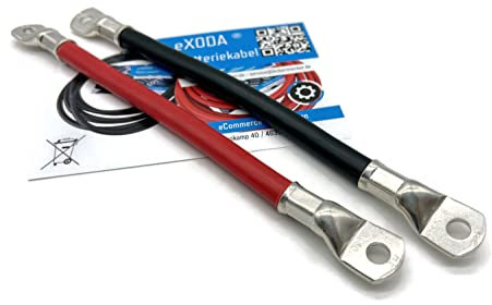 eXODA Set di Cavi per Batteria 50 mm² 20cm capicorda M8 Rosso Nero più terminali Polo Negativo
