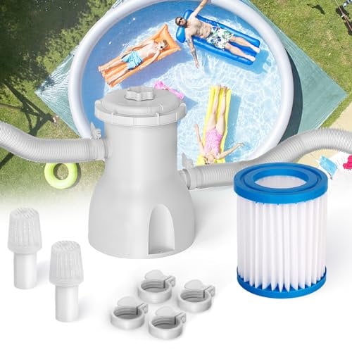 Evoio Pool Filter Pump Above Ground, 300 Gallons Swimming Pool Filters Cartridge Pumps, Electric Pools Water Pump for Pools Sand Cleaning Tool Set Pool Pumps