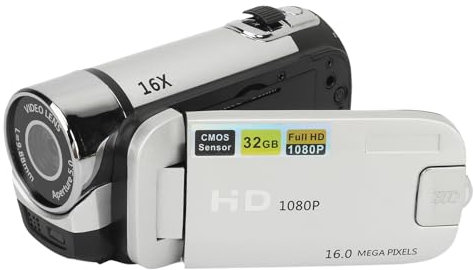ASHATA D90 Videokamera Camcorder, 1080P 16 MP Digitalkamera Recorder, 2,4 Zoll Drehbarer Bildschirm, 16 facher Digitalzoom Camcorder Kamera mit Fülllicht (Silver)