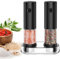 Elektrische Salz und Pfeffermühle Set – Batteriebetriebene Schwarze Pfeffermühle mit einstellbarer Grobheit und LED-Licht für BBQ, Küche, Restaurant und Zuhause