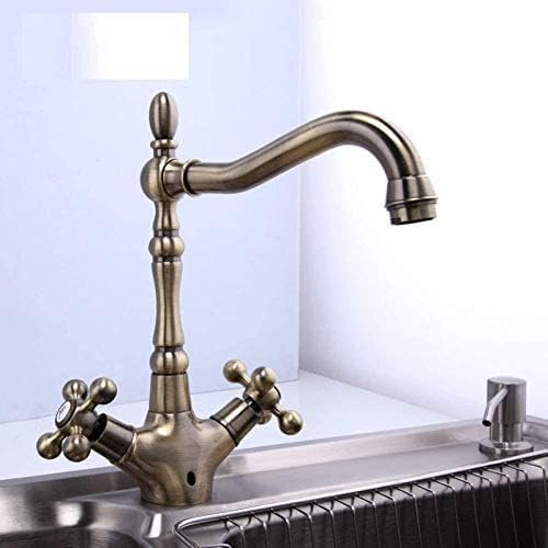 Küchenarmaturen, Küchenarmaturen, Antikes Messing, Waschbecken-Wasserhahn, Auslauf, Doppelter Kreuzgriff, 360 Grad Drehbar, Badezimmer-Waschtisch-Mischbatterie