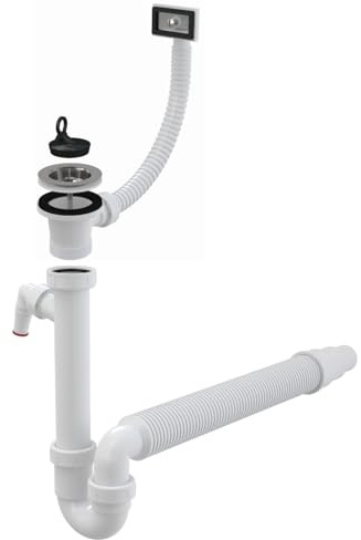 alcadrain Ablaufgarnitur Ablaufventil 60-90mm Röhrensiphon für Spülbecken mit Überlauf und Geräteanschluß, Verschluss:ø70mm