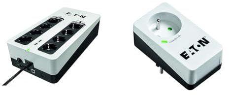 Onduleur Parafoudre Eaton 3S 850 DIN - Off-Line UPS - Alimentation sans Interruption & Multiprise/Parafoudre - Eaton Protection Box 1 FR - PB1F - 1 Prise FR - Blanc & Noir