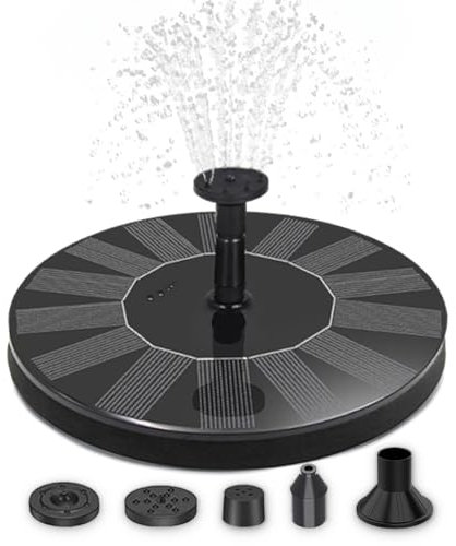 Fontaine solaire pour l'extérieur - Pompe à eau solaire flottante de 16 cm avec 5 embouts interchangeables - Fontaine d'eau comme balcon, mini étang ou fontaine de jardin - Bain d'oiseaux