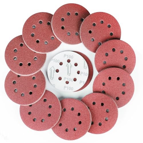 Sruhrak 100 Pcs Sanding Discs, 125mm Sanding Pads Set Hook and Loop 100 Grits Sandpaper for Random Orbital Sander