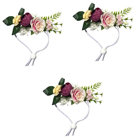INOOMP 3stücke Pet Headwear Blumenkranz Für Hunde Und Katzen Einstellbares Hochzeits-Accessoire Mit Dualer Funktion Für Feiern Und Fotoshootings Muster a