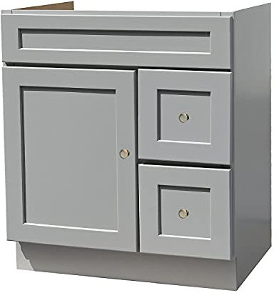 30 Inches Vanity Shaker Bathroom 2 Drawers Right 1 Door Cabinet Single Sink Base Bath Faucet Wall Vanities Traditional Kitchen Grey Hardwood Wood 30 W x 21 D x 34 1/2 H of Set