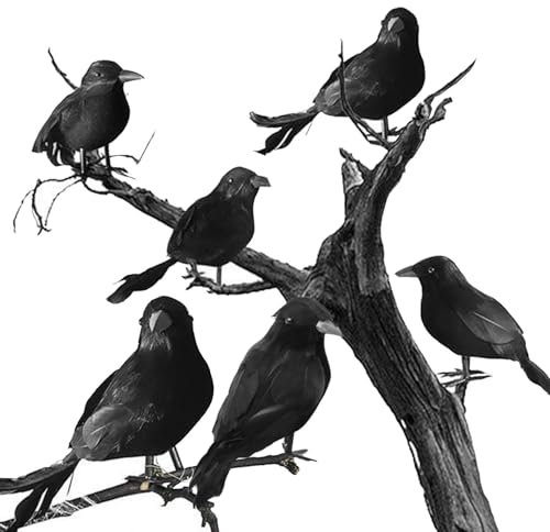 RunFar Halloween Krähen, 4-stück Rabe Deko - Realistische Schauende Gespenstische Black Crowes für Halloween Partydekoration