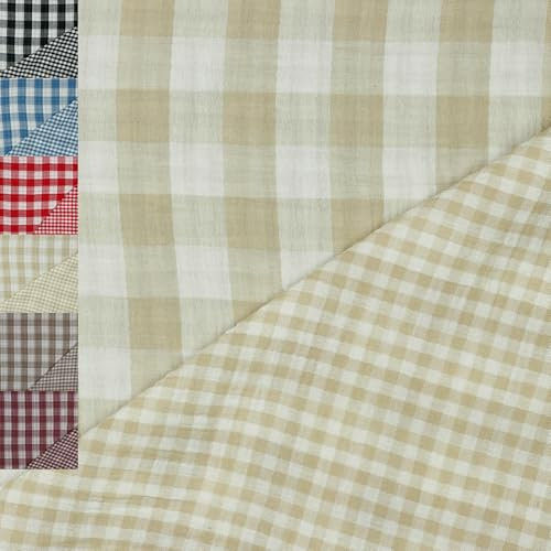 MAGAM-Stoffe Paul Musselin Mulltuch Kinder Baumwollstoff Oeko-Tex Meterware 50cm (Karo beige)