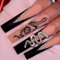 TRENTSNOOK 24pcs Acrylic Press on nails Long Square Head Fake Nails Black French False Nail Tips with Snake Charms Design Extra Long French Tip