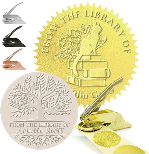 WolunLi Buchstempel, Bibliothek, personalisierbar, individueller Präger, Geschenk, Gold, Schwarz, Silber, Roségold
