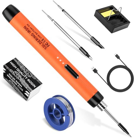 Juego de hierro soldado inalámbrico – USB Cordless Soldering Iron Kit, Daakro Rechargeable Portable Soldering Iron Iron Iron Tool Kit for Welding Repair (Orange)