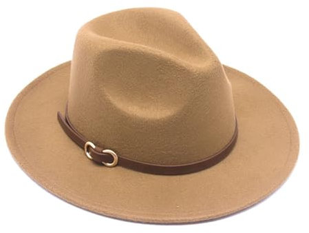 HEYANN Fedora Hut Herren Damen Filzhut mit Breite Krempe Klassischer Panama Huts Damen Filz Trilby Hut für Party (L, Khaki)