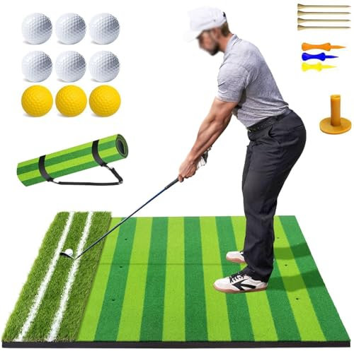 Golf Hitting Mat,4ftx5ft Golf Practice Hitting Mat,Indoor & Outdoor Portable Artificial Grass Golf Mat with 35mm/1.37in Long Grass + 10mm/0.39in Short Grass,for Driving, Chipping, Putting(10MM)