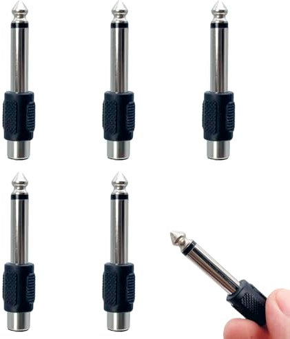 SuriNexCentrics 6.35mm to RCA Audio Adapter, Gold-Plated Mono Plug, 5-Pack