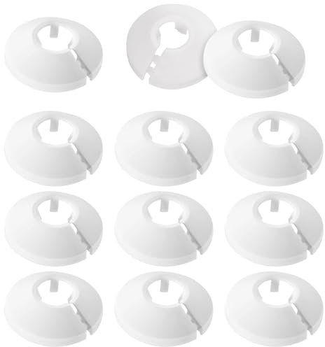 12PCS Radiator Pipe Covers, 15mm Radiator Pipe Collars White, No Glue Needed Easy Fit, Plastic White Radiator Pipe Covers Caps Durable PP Pipe Covers for Diameter Pipe Decoration