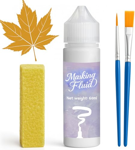 NICE2MEU Liquide de masquage pour peinture à l'aquarelle 60 ml, séchage rapide et facile à décoller, sans résidus, empêche les taches accidentelles, fournitures d'art pour aquarelle et projets