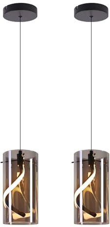 Laittiin LED Pendelleuchte Esstisch Hängelampe Vintage 2ER Hängeleuchte | Glas 1 Flammig 8W Retro Hängend Esstischlampe Rauchgrau Pendellampe 3000K Flurlampe für Wohnzimmer Esszimmer Esstisch Küche