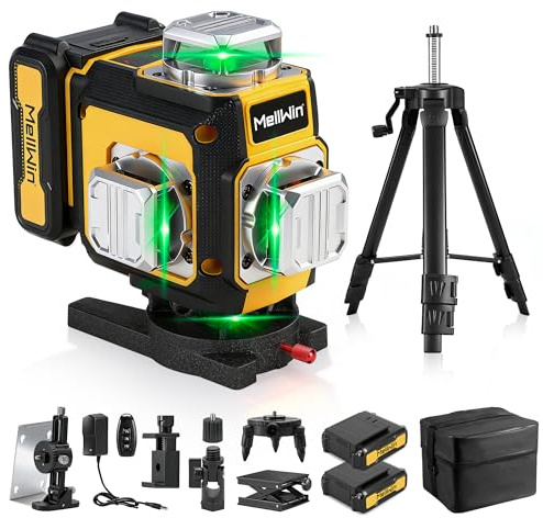 MELLWIN laser level mit 4800 Batterien 4D-Laser Nivelliergerät Selbstnivellierend 16 Linien,Kreuzlinienlaser mit Stativ,Multifunktionaler,Laser Wasserwaage,Pulsmodus,IP54,Fernbedienung,360 grad laser