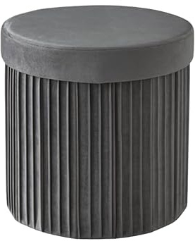 Relaxdays Hocker Samt, Sitzhocker mit Stauraum, gepolstert, faltbar, HxD: 38 x 38 cm, runder Beistellhocker, dunkelgrau