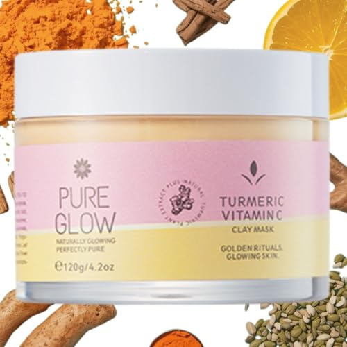 Turmeric & Vitamin C Clay Mask for Hydrating, Bright Skin | Gentle Kaolin Clay with Multi-Layer Hyaluronic Acid & Botanical Extracts | Glow-Boosting Face Mask for Sensitive Skin | 120g