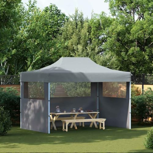 Profi-Partyzelt Faltbar 3x4m Stahl Anthrazit, UV- & Wasserbeständig, mit 3 Seitenwänden und Fenstern, für Garten, Terrasse und Outdoor-Events