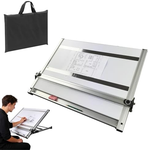 ANGDI Tragbares Zeichenbrett im Format A1/A2, verstellbares Zeichenbrett mit Parallelführungsschiene und 6-stufig einstellbarem Neigungswinkel, ideal für Skizzieren, Zeichnen Malen(60x45cm)