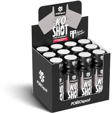 Polleo Sport x AP KO Pre-Workout Shot – Ready-to-Drink | Mit 200 mg Koffein, Beta-Alanin, AAKG & Citrullin | Fokus, Energie & Trainingsintensität (12 x 80 ml, Orange-Cherry)