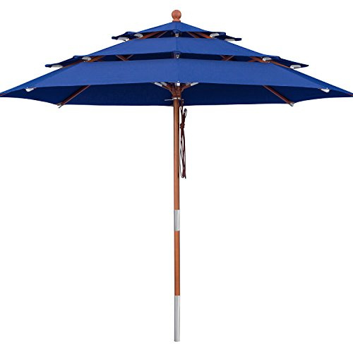 anndora Sonnenschirm 3 Etagen - 350 cm rund | sehr luftig, grün, rot, blau, natural - Teak Holz, schließt über Tisch