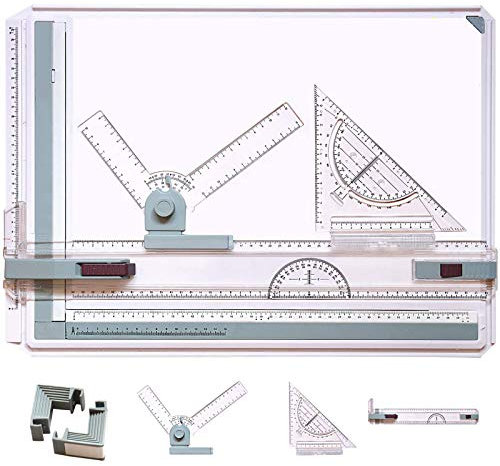 A3 Zeichentafel, Multifunktions-Zeichentisch A3 Zeichenbrett Set mit Parallelbewegung und verstellbarem Winkel, metrisches System technische Zeichenwerkzeuge Kunst Architektur Grafik Zeichenbrett