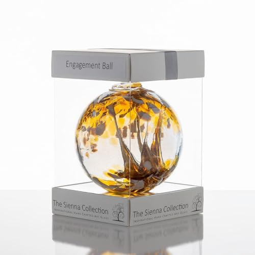 Sienna Glass Engagement Spirit Ball – 10cm Handcrafted Glass Ornament with Ribbon – Unique Decorative Gift for Engagement Celebrations