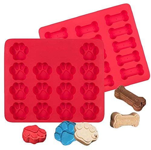 DUBENS 2 Stück Kuchenform – Hund Knochen und Katze Fußabdruck Silikon Backmatte, für Kekse, Schokolade, EIS, Kuchen, Gelee, Pudding, Backformen, Handgefertigte Seife
