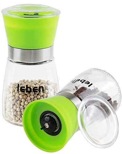 Gewürzmühle mit Verstellbarem Keramikmahlwerk, 2 Pcs Salzmühle Pfeffermühle Chilimühle für Köche und Feinschmecker (Grün)