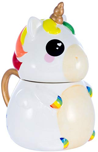 Rainbow Unicorn Coffee Mug with Lid - Glitter Galaxy Figural Design - 11oz