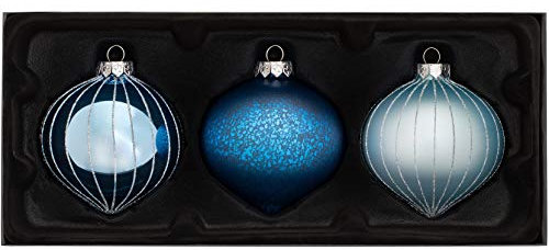 WeRChristmas Weihnachtskugeln, Glas, Blau, 3 Stück
