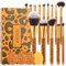 Docolor Make Up Pinsel Set Leopardenmuster 14 Stück mit 4 Fingerquasten Professionelles Make Up Pinsel Hochwertige Synthetische Kabuki Grundierungspinsel Gesichtspuder Rouge Concealer Lidschatten